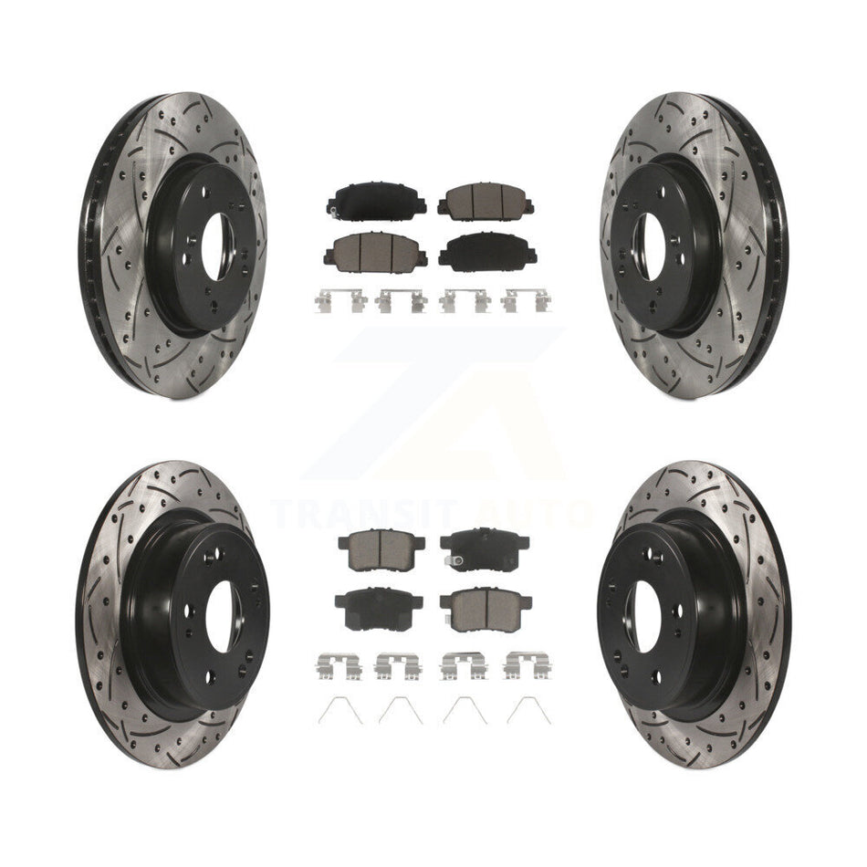 Front Rear Coated Drilled Slotted Disc Brake Rotors And Ceramic Pads Kit For Honda Accord KDC-100600