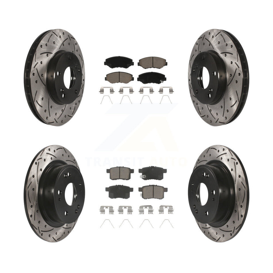 Front Rear Coated Drilled Slotted Disc Brake Rotors And Ceramic Pads Kit For Honda Accord KDC-100601