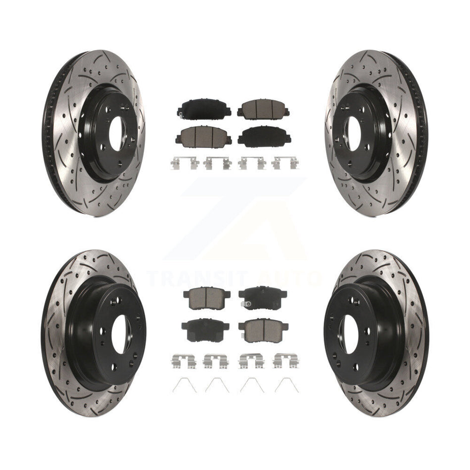 Front Rear Coated Drilled Slotted Disc Brake Rotors And Ceramic Pads Kit For 2017 Honda Accord Hybrid EX-L Touring KDC-100602