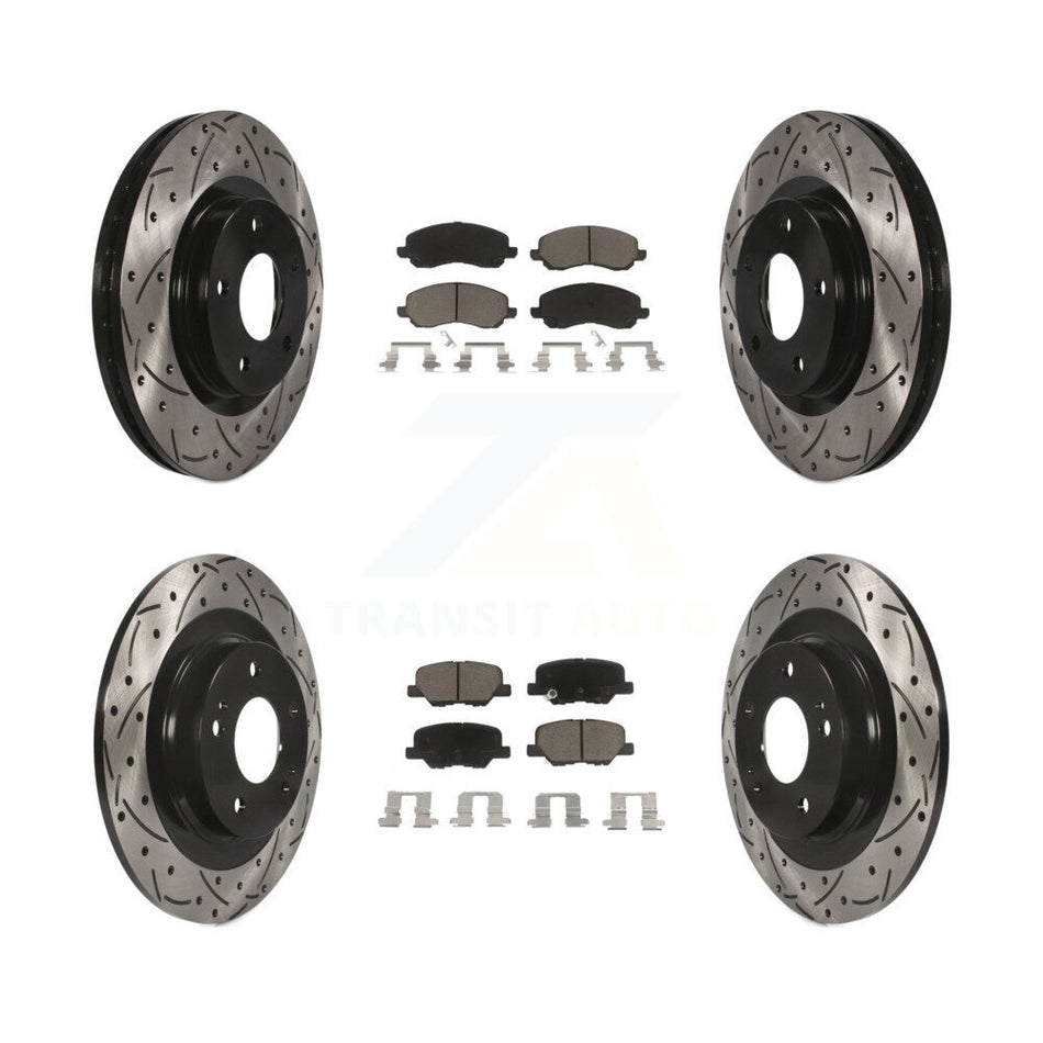 Front Rear Coated Drilled Slotted Disc Brake Rotors And Ceramic Pads Kit For Mitsubishi Outlander Sport RVR KDC-100603
