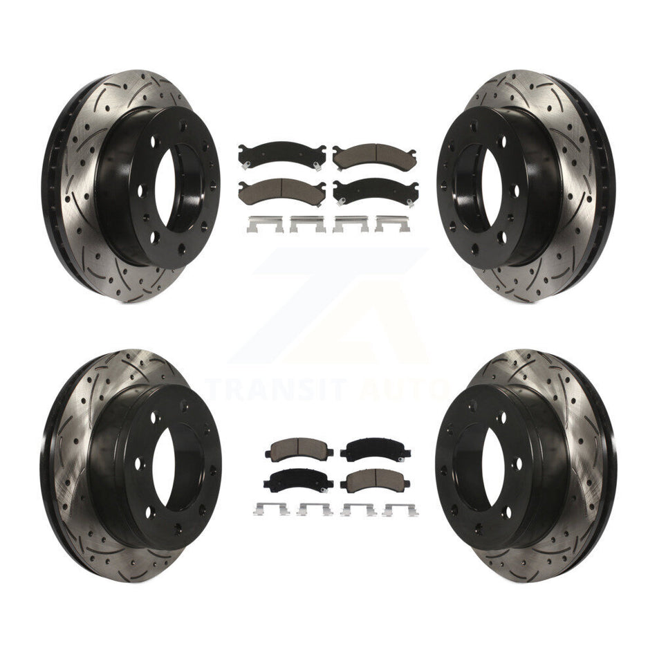 Front Rear Coated Drilled Slotted Disc Brake Rotors And Ceramic Pads Kit For Chevrolet Express 2500 GMC Savana KDC-100605