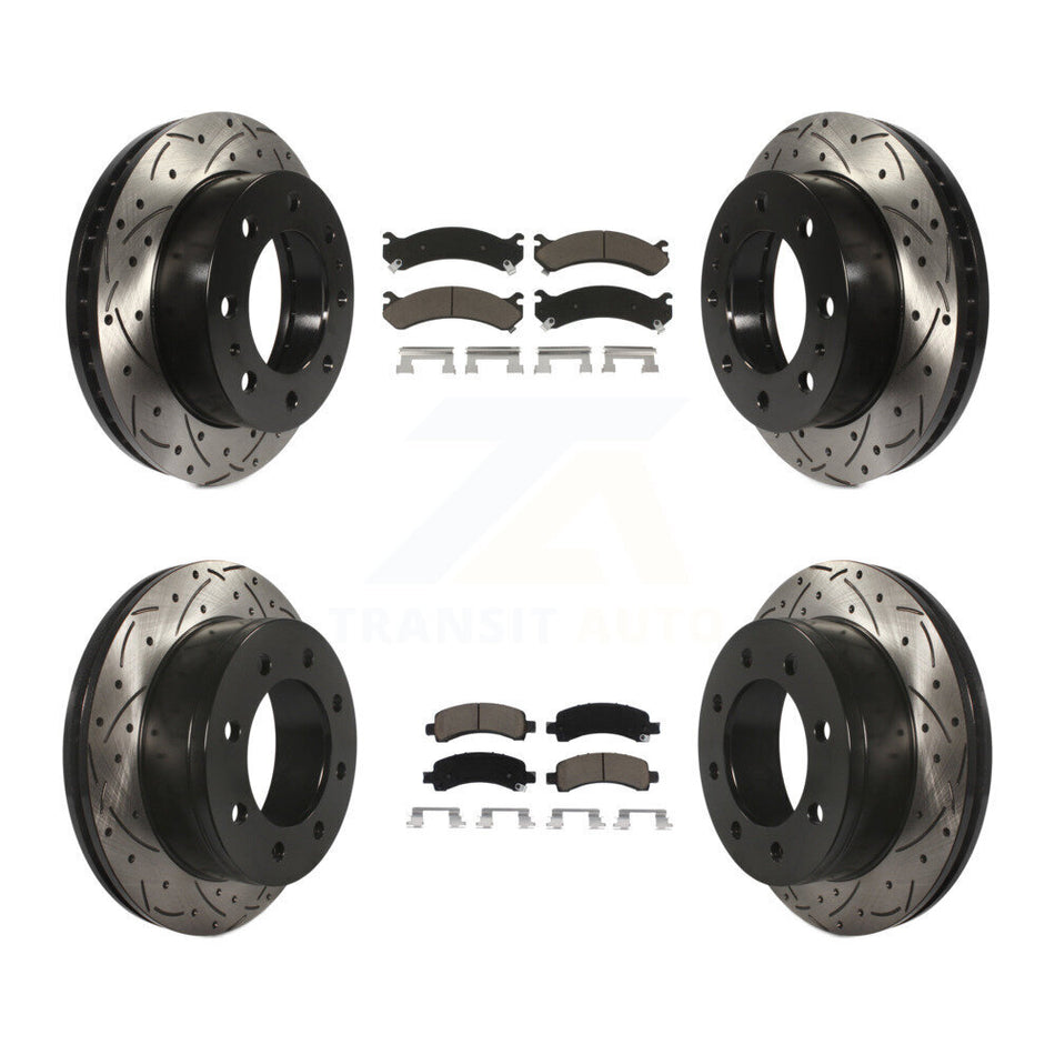 Front Rear Coated Drilled Slotted Disc Brake Rotors And Ceramic Pads Kit For Chevrolet Express 2500 GMC Savana KDC-100606