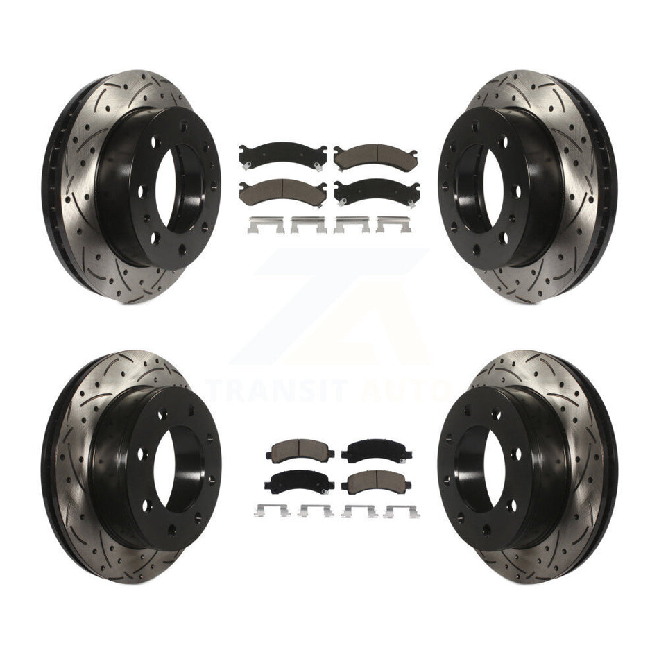 Front Rear Coated Drilled Slotted Disc Brake Rotors And Ceramic Pads Kit For Chevrolet Express 2500 GMC Savana KDC-100607
