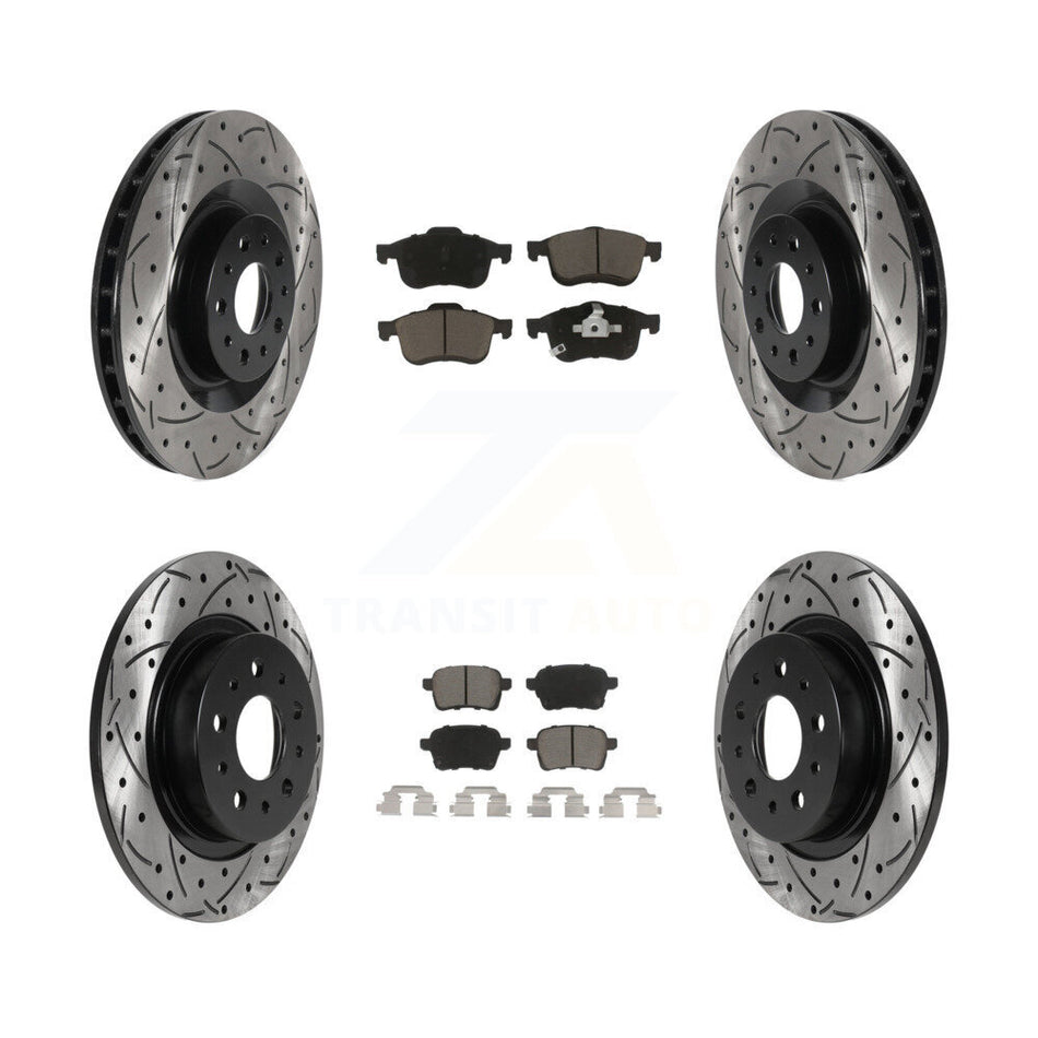 Front Rear Coated Drilled Slotted Disc Brake Rotors And Ceramic Pads Kit For 2014-2020 Fiat 500L KDC-100609