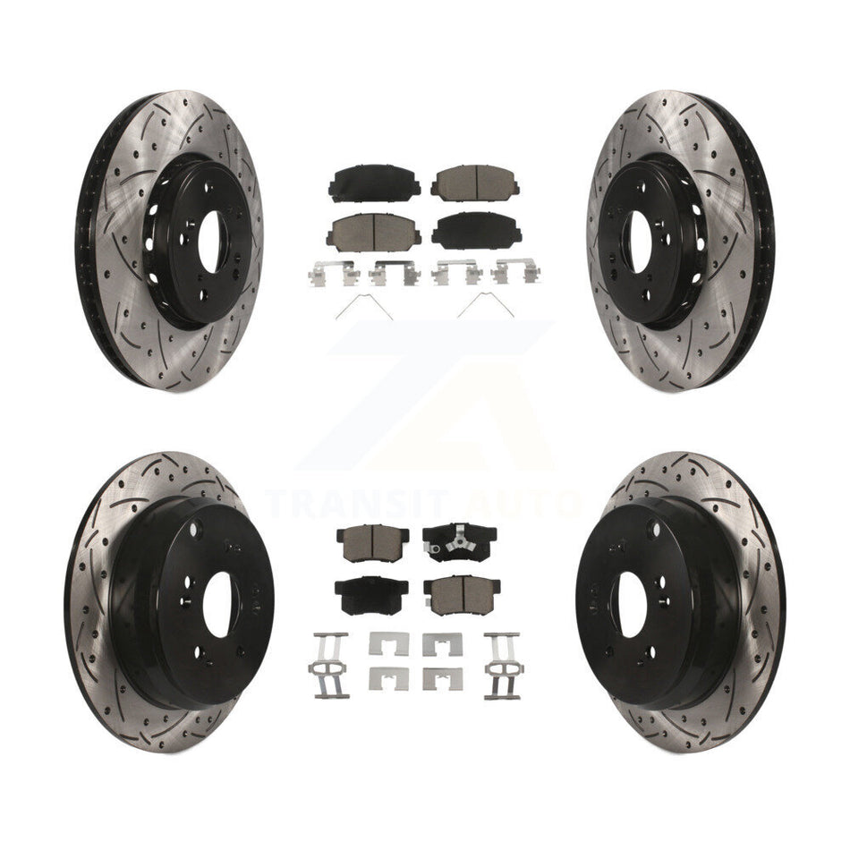 Front Rear Coated Drilled Slotted Disc Brake Rotors And Ceramic Pads Kit For 2013-2018 Acura RDX KDC-100610