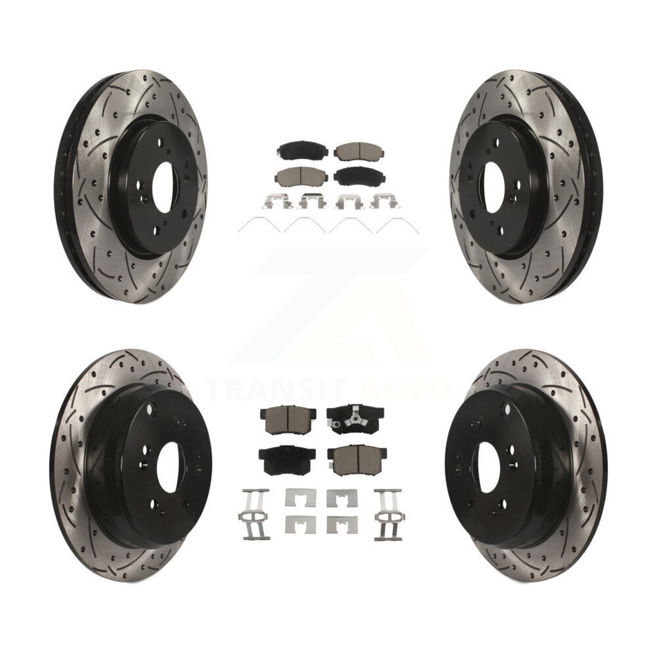 Front Rear Coated Drilled Slotted Disc Brake Rotors And Ceramic Pads Kit For 2012-2016 Honda CR-V AWD KDC-100612