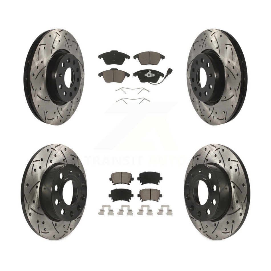 Front Rear Coated Drilled Slotted Disc Brake Rotors And Ceramic Pads Kit For 2008-2008 Audi A3 Quattro KDC-100613