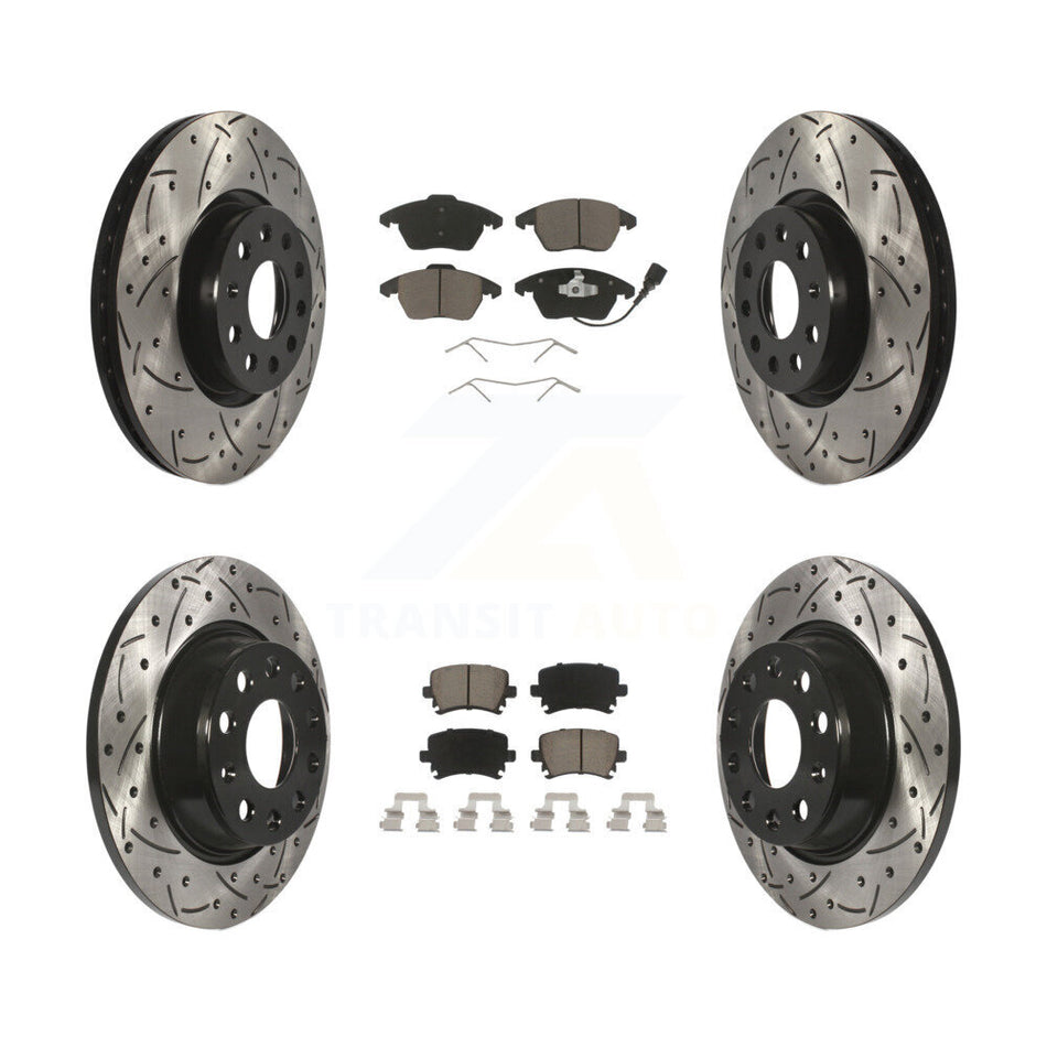 Front Rear Coated Drilled Slotted Disc Brake Rotors And Ceramic Pads Kit For Volkswagen CC GTI Passat Audi A3 Quattro KDC-100617