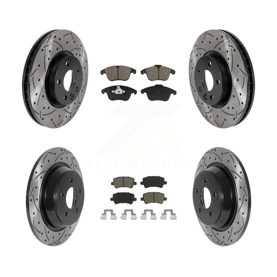 Front Rear Coated Drilled Slotted Disc Brake Rotors And Ceramic Pads Kit For 2012-2015 Land Rover Range Evoque KDC-100621