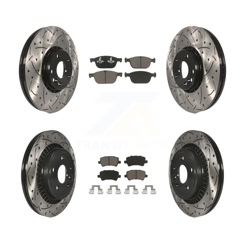 Front Rear Coated Drilled Slotted Disc Brake Rotors And Ceramic Pads Kit For 2010-2015 Volvo XC60 KDC-100623