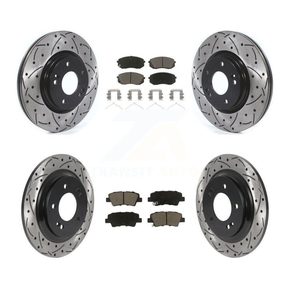 Front Rear Coated Drilled Slotted Disc Brake Rotors And Ceramic Pads Kit For Kia Optima With Electric Parking KDC-100628