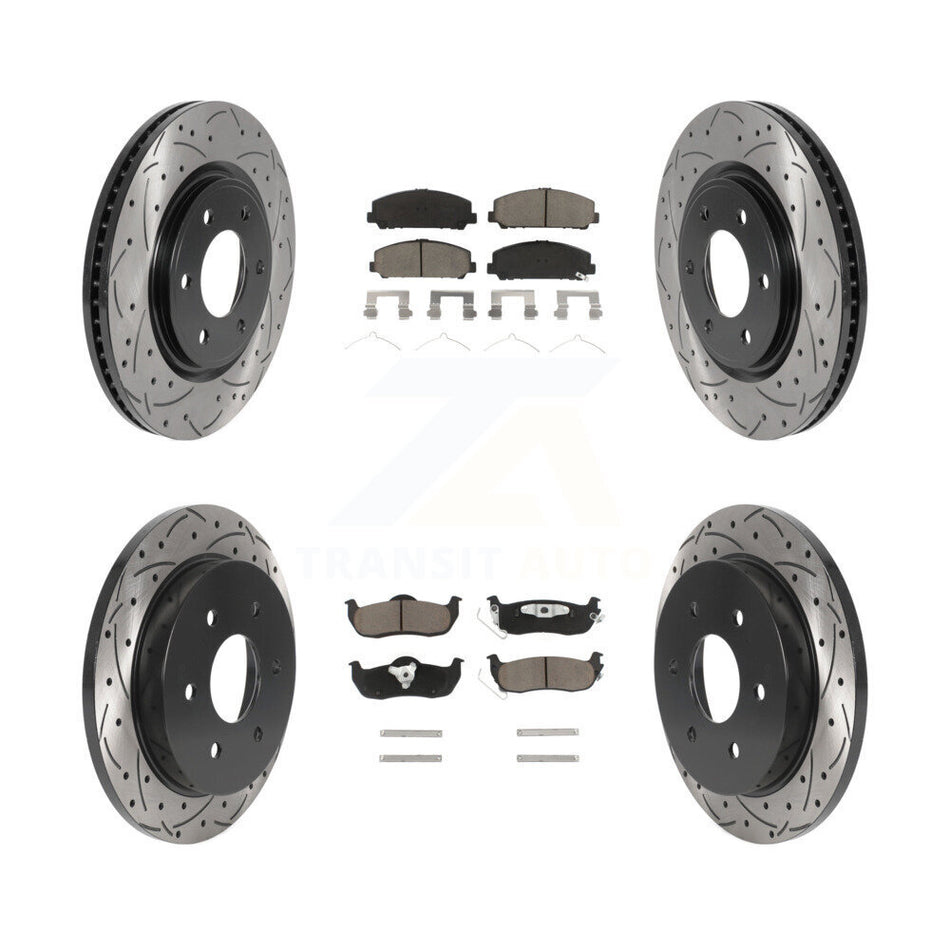 Front Rear Coated Drilled Slotted Disc Brake Rotors And Ceramic Pads Kit For Nissan Titan Armada INFINITI QX56 TITAN KDC-100638