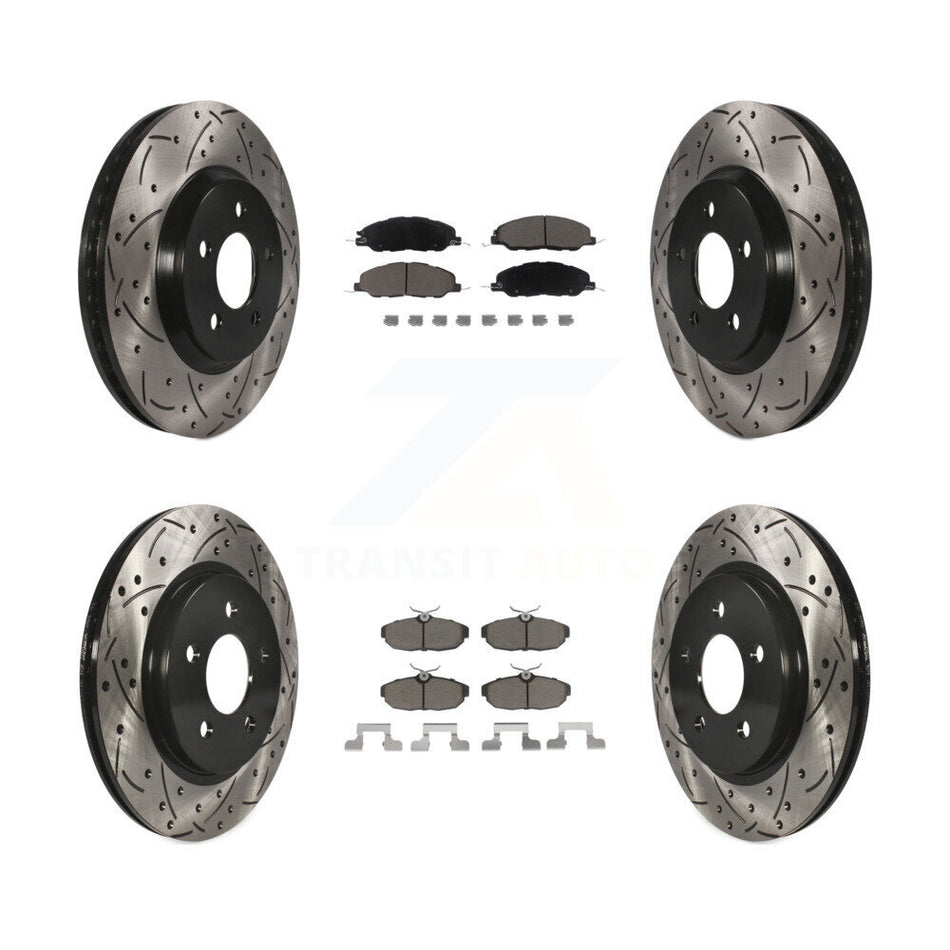 Front Rear Coated Drilled Slotted Disc Brake Rotors And Ceramic Pads Kit For Ford Mustang KDC-100639