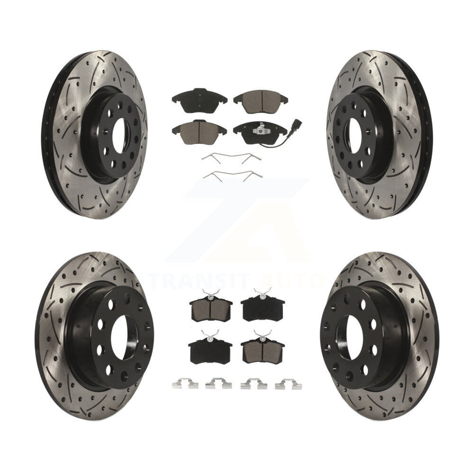 Front Rear Coated Drilled Slotted Disc Brake Rotors And Ceramic Pads Kit For Volkswagen Jetta Beetle KDC-100643