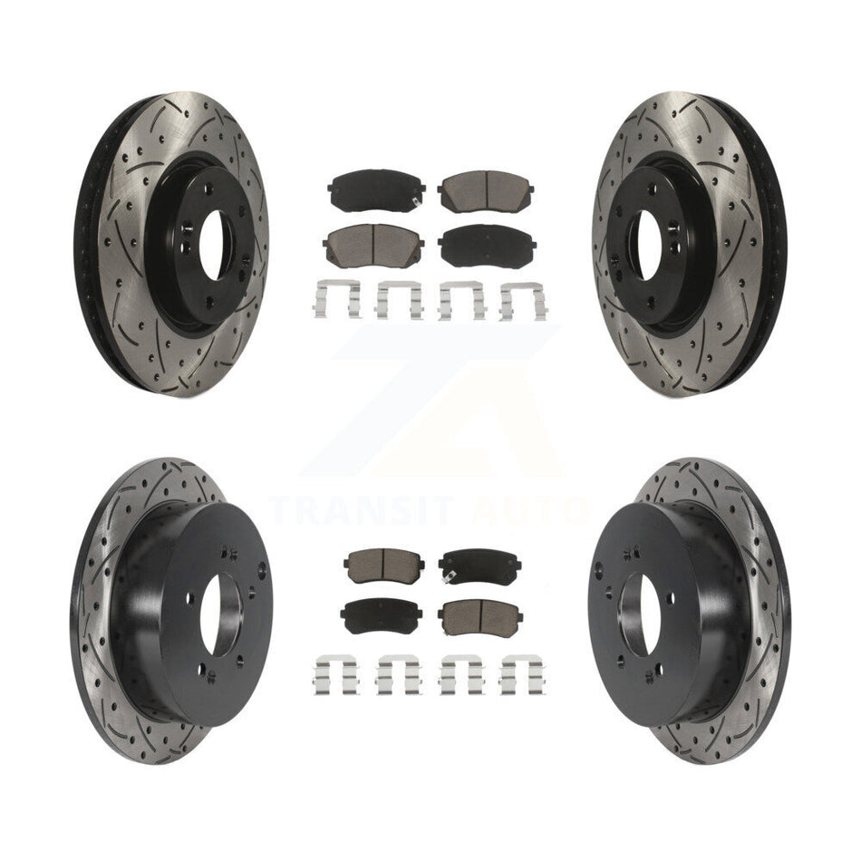 Front Rear Coated Drilled Slotted Disc Brake Rotors And Ceramic Pads Kit For Hyundai Tucson Kia Sportage KDC-100647
