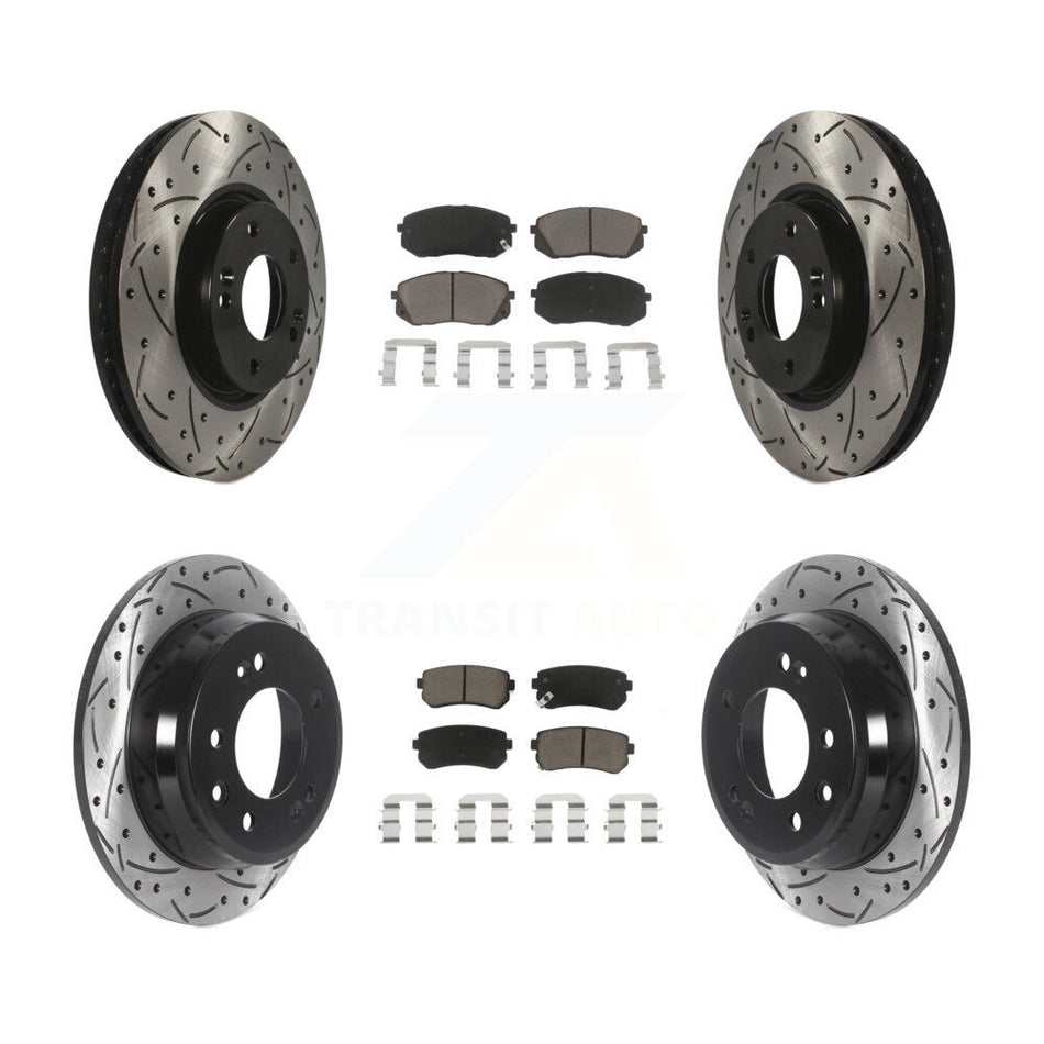 Front Rear Coated Drilled Slotted Disc Brake Rotors And Ceramic Pads Kit For Kia Sportage Hyundai Tucson KDC-100648
