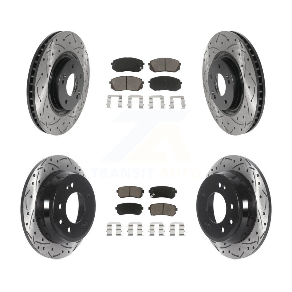 Front Rear Coated Drilled Slotted Disc Brake Rotors And Ceramic Pads Kit For 2015 Hyundai Tucson FWD with FUEL CELL EV (FCEV) engine KDC-100649