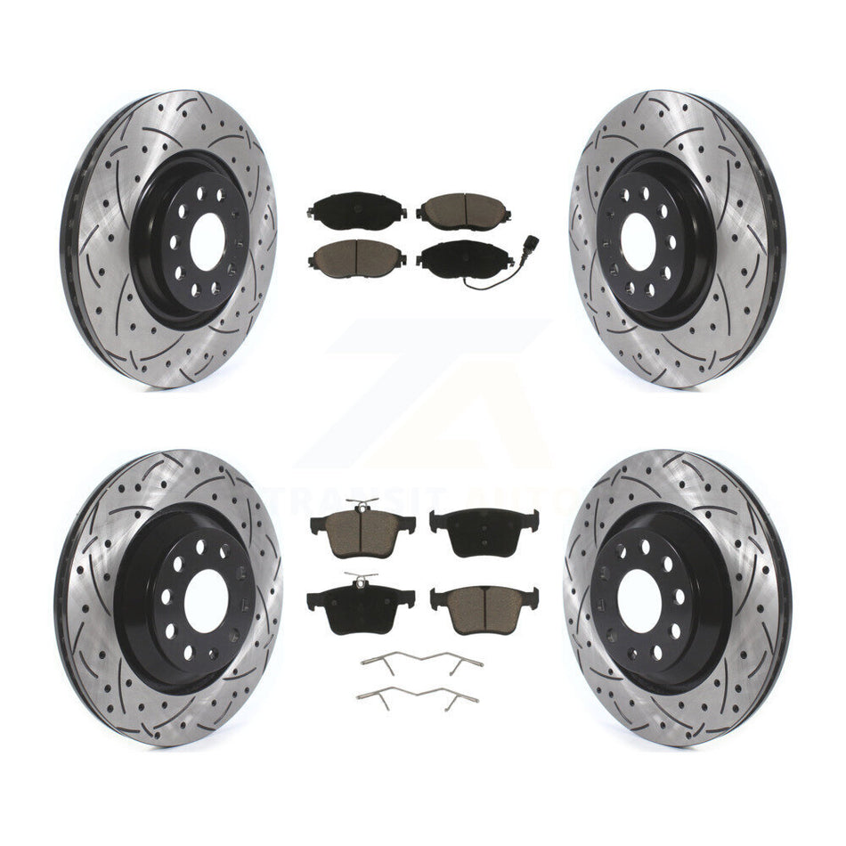 Front Rear Coated Drilled Slotted Disc Brake Rotors And Ceramic Pads Kit For Audi Volkswagen Golf R S3 Q3 Arteon KDC-100651