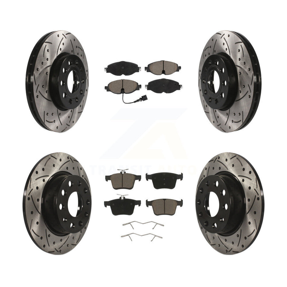 Front Rear Drilled Slot Brake Rotor & Ceramic Pad Kit For Volkswagen Taos Audi A3 Quattro KDC-100652