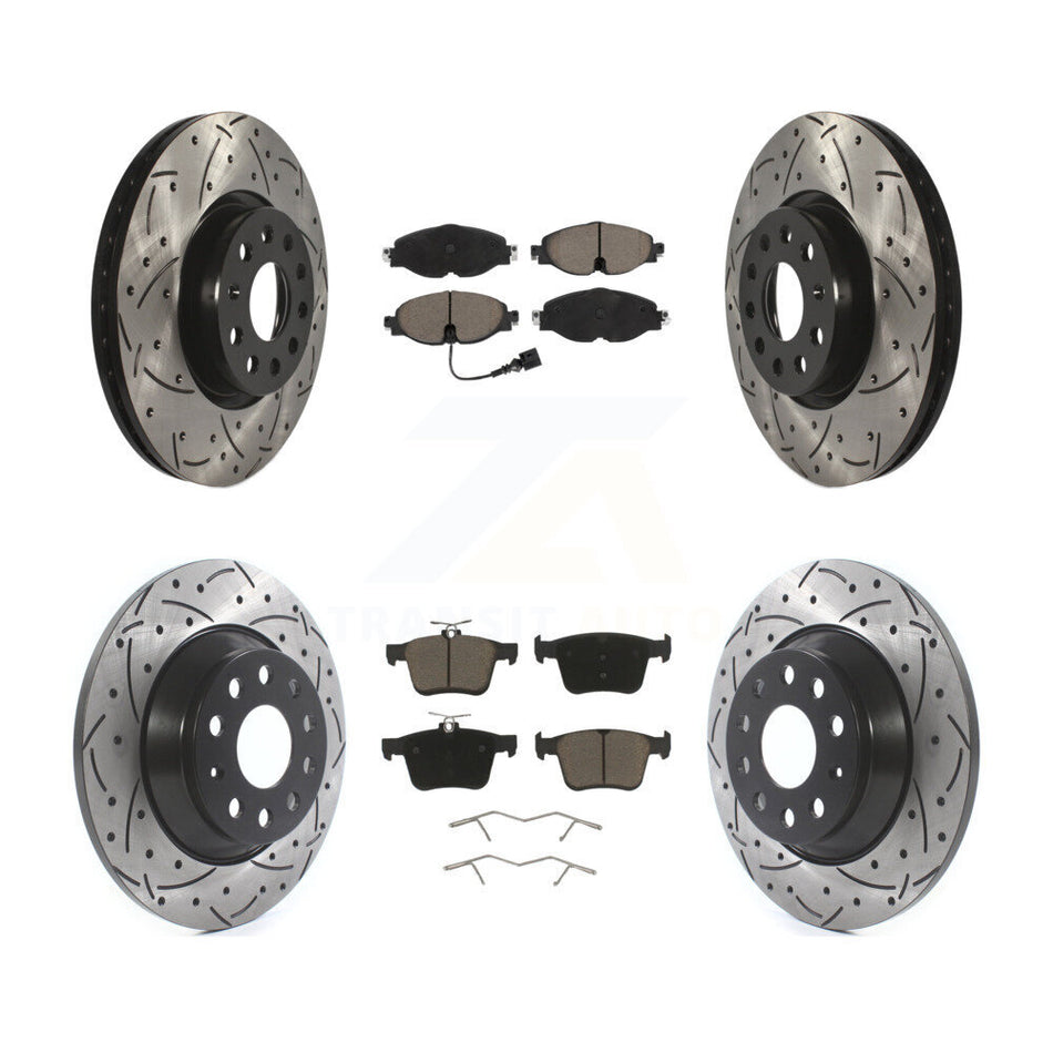 Front Rear Coated Drilled Slotted Disc Brake Rotors & Ceramic Pad Kit For Audi TT Quattro KDC-100654