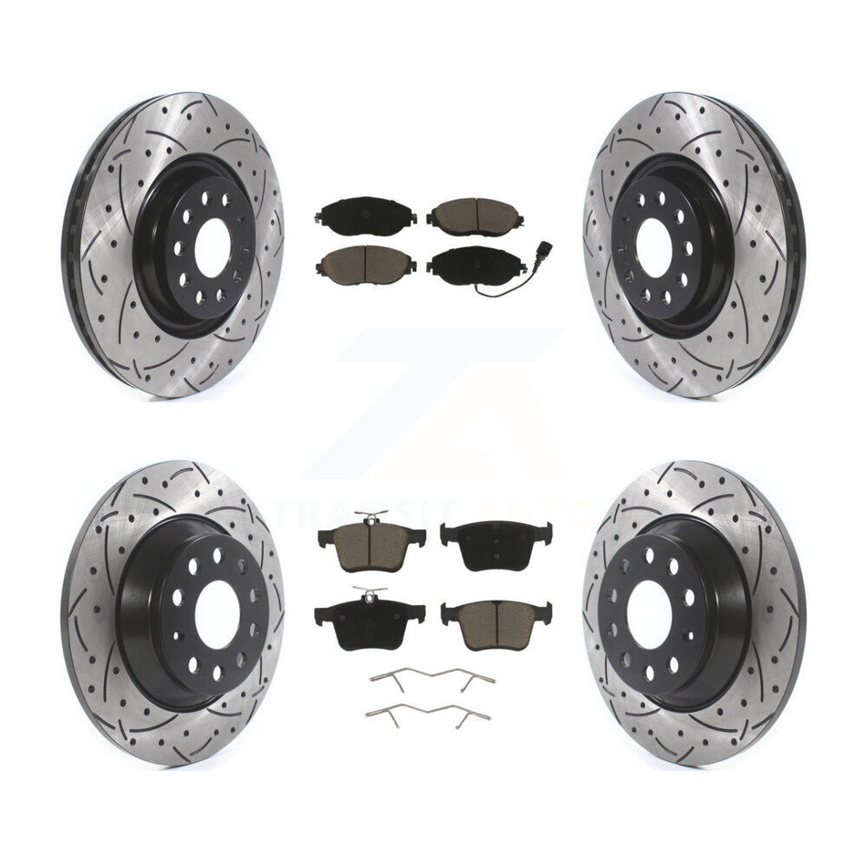 Front Rear Coated Drilled Slotted Disc Brake Rotors And Ceramic Pads Kit For Volkswagen Tiguan Jetta KDC-100655