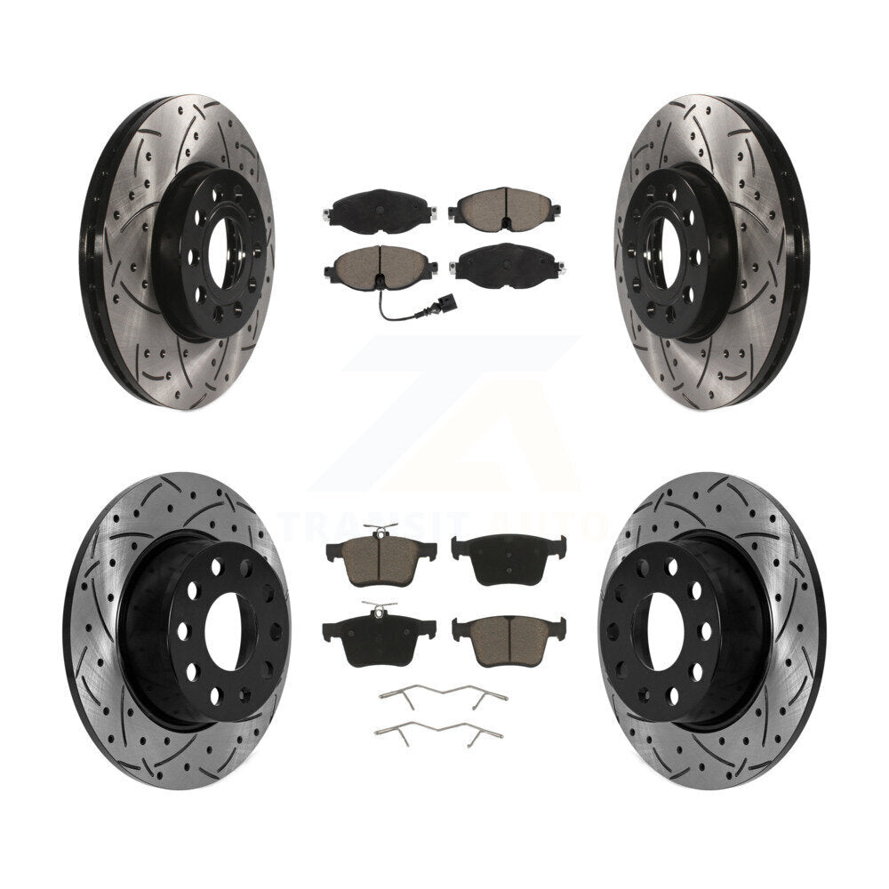 Front Rear Coated Drilled Slot Disc Brake Rotor Ceramic Pad Kit For Volkswagen Jetta Taos KDC-100656