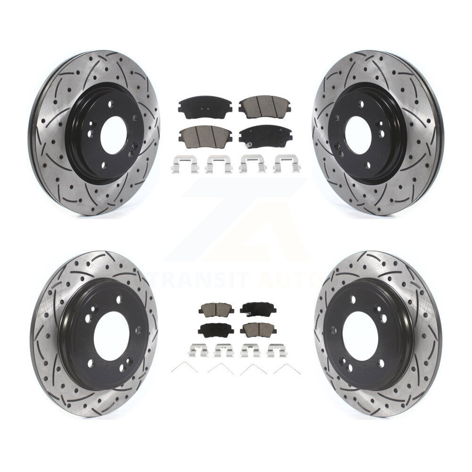 Front Rear Coated Drilled Slotted Disc Brake Rotors And Ceramic Pads Kit For 2017-2020 Hyundai Elantra 1.6L KDC-100665