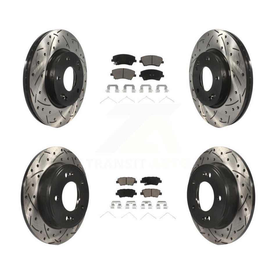 Front Rear Coated Drilled Slotted Disc Brake Rotors And Ceramic Pads Kit For 2017-2020 Hyundai Elantra 2.0L KDC-100666