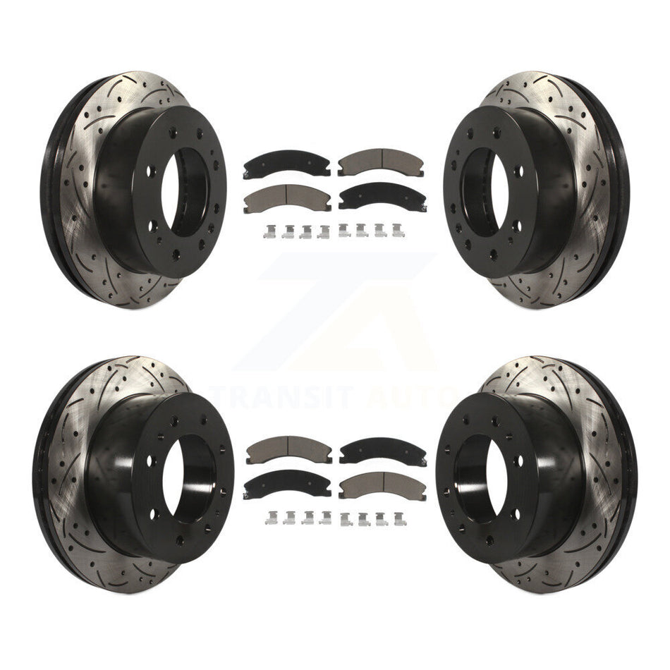 Front Rear Coated Drilled Slotted Disc Brake Rotors And Ceramic Pads Kit For Chevrolet Silverado 2500 HD GMC Sierra 3500 Suburban KDC-100667