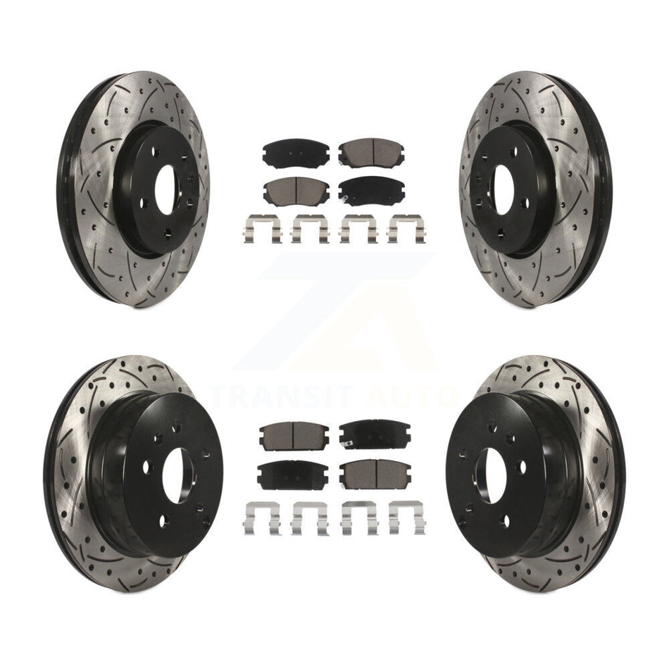 Front Rear Coated Drilled Slotted Disc Brake Rotors And Ceramic Pads Kit For 2010-2017 Chevrolet Equinox GMC Terrain KDC-100668