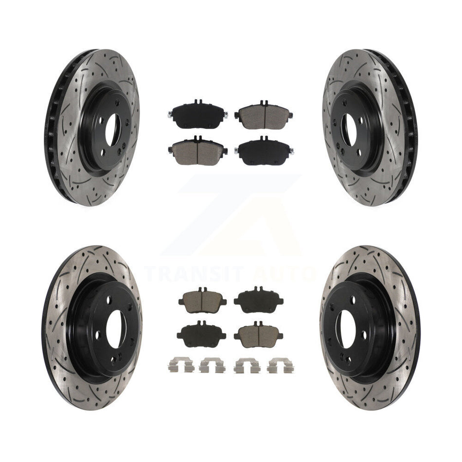 Front Rear Coated Drilled Slotted Disc Brake Rotors And Ceramic Pads Kit For Mercedes-Benz GLA250 CLA250 INFINITI QX30 KDC-100669