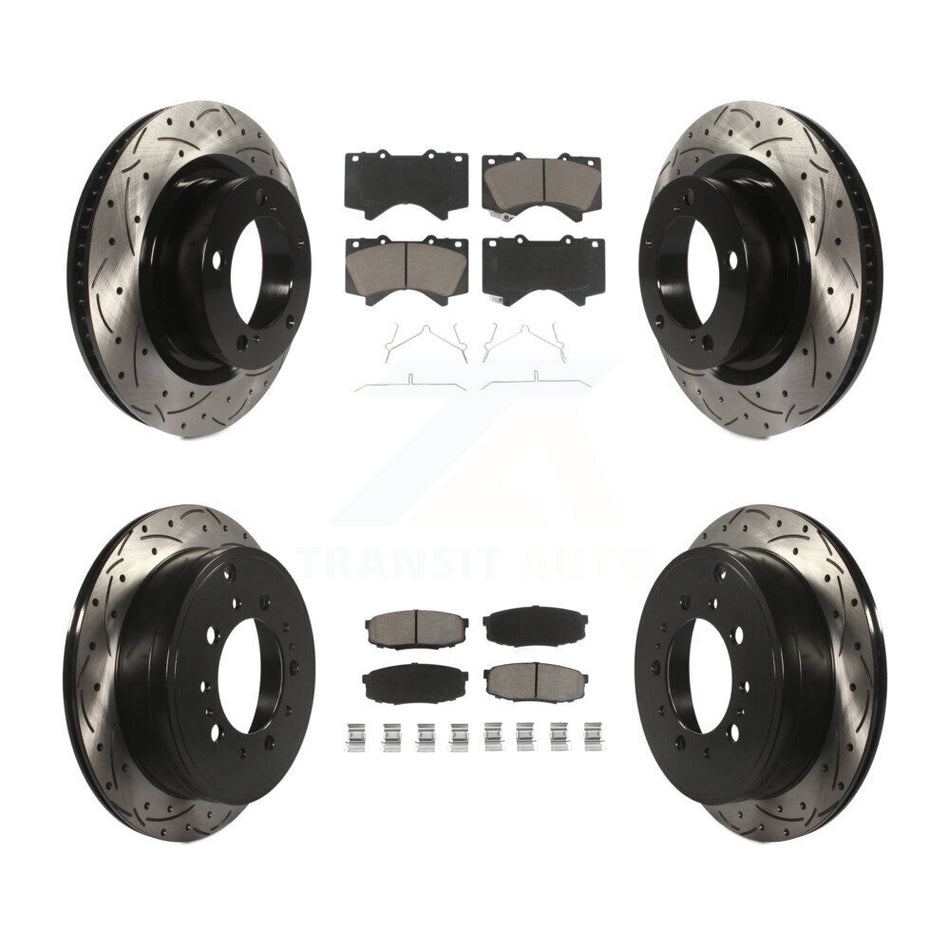 Front Rear Coated Drilled Slotted Disc Brake Rotors And Ceramic Pads Kit For Toyota Tundra Sequoia Lexus LX570 Land Cruiser KDC-100671