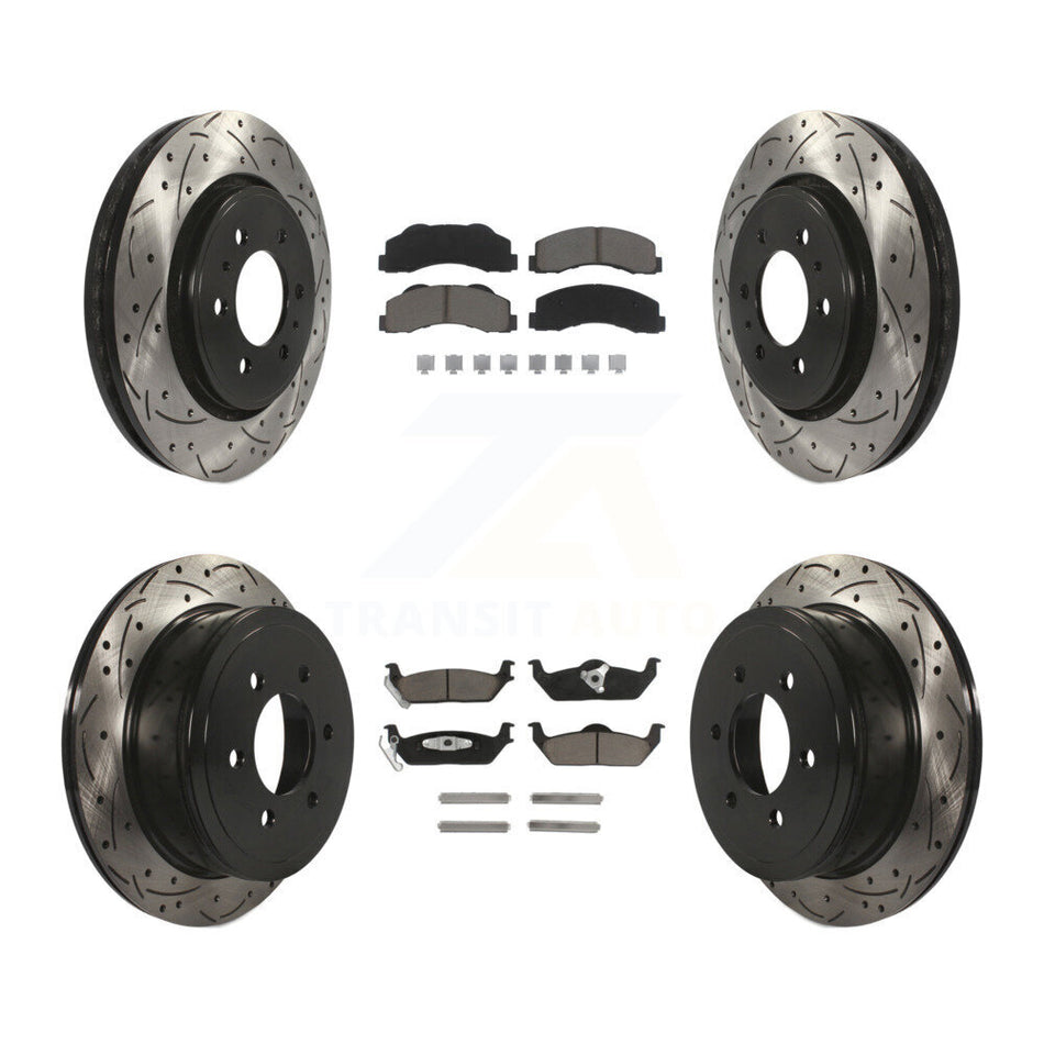 Front Rear Coated Drilled Slotted Disc Brake Rotors And Ceramic Pads Kit For 2010-2011 Ford F-150 With 6 Lug Wheels KDC-100673
