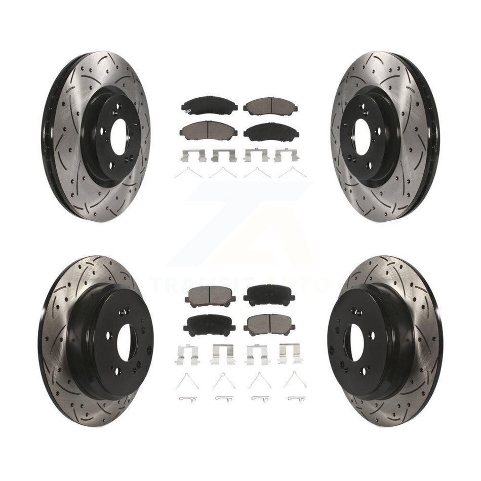 Front Rear Coated Drilled Slotted Disc Brake Rotors And Ceramic Pads Kit For Honda Pilot Acura MDX ZDX KDC-100675