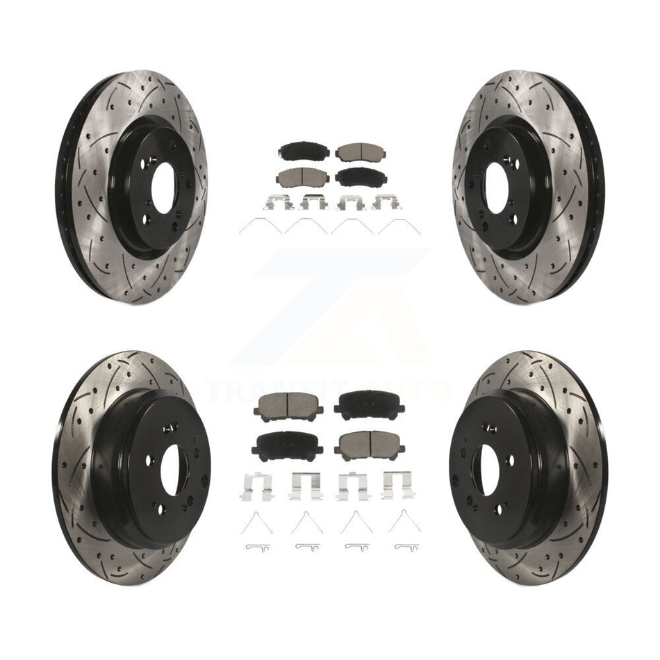 Front Rear Coated Drilled Slotted Disc Brake Rotors And Ceramic Pads Kit For 2011-2014 Honda Odyssey KDC-100676