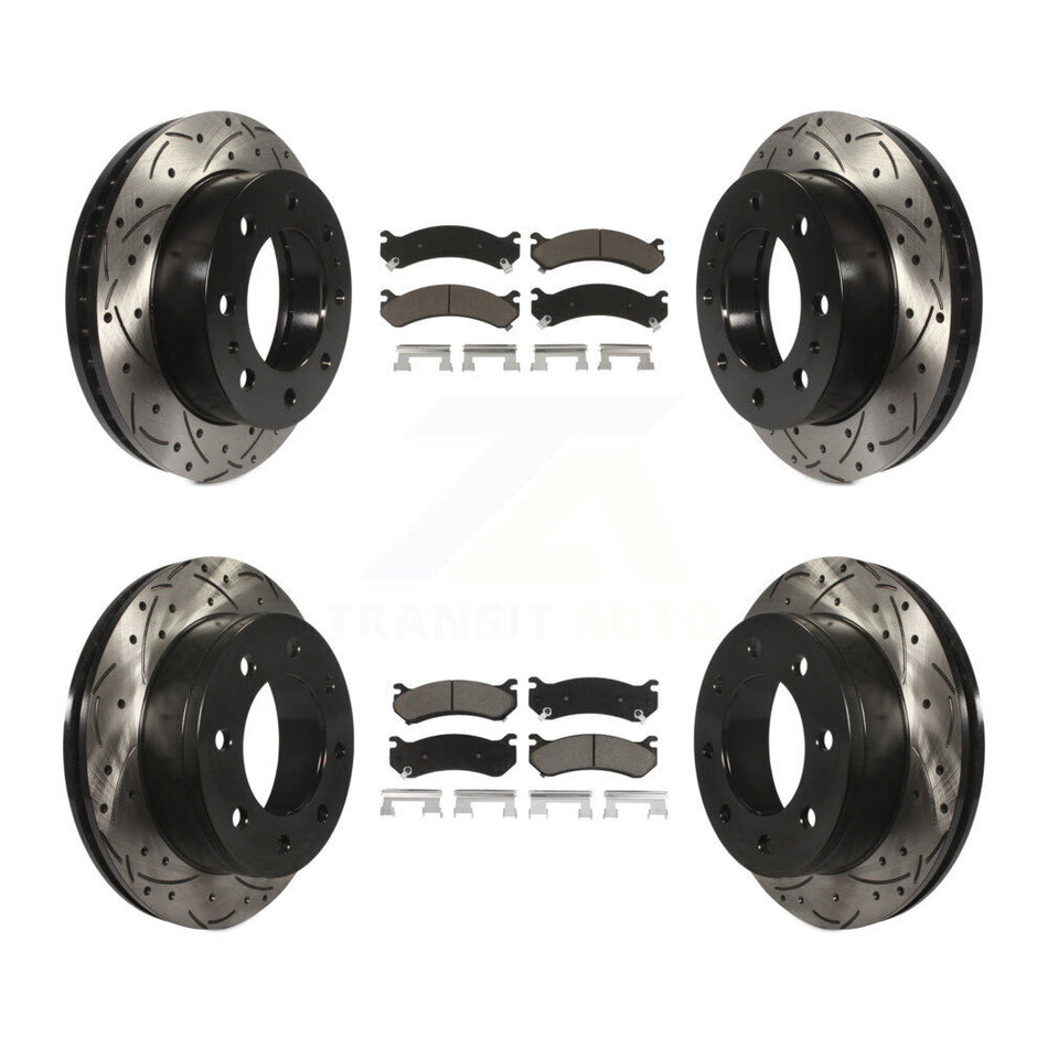 Front Rear Coated Drilled Slotted Disc Brake Rotors And Ceramic Pads Kit For Chevrolet Silverado 2500 HD GMC Sierra Hummer H2 1500 Suburban Yukon XL Avalanche Classic KDC-100678