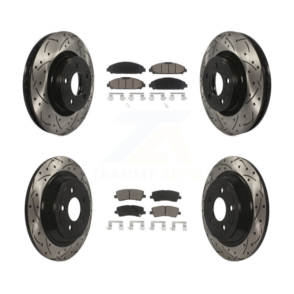 Front Rear Coated Drilled Slotted Disc Brake Rotors And Ceramic Pads Kit For Ford Mustang KDC-100679