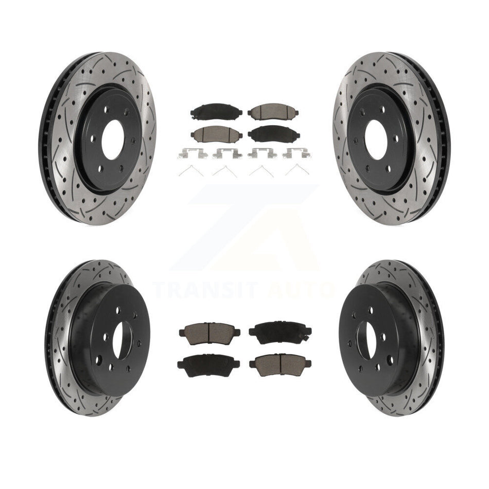 Front Rear Coated Drilled Slotted Disc Brake Rotors And Ceramic Pads Kit For 2006-2007 Nissan Xterra KDC-100682