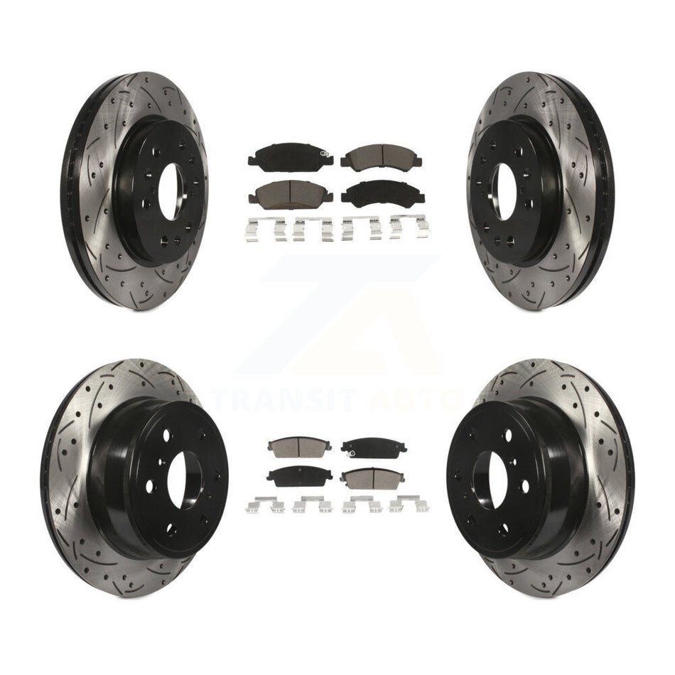 Front Rear Coated Drilled Slotted Disc Brake Rotors And Ceramic Pads Kit For Chevrolet Silverado 1500 GMC Sierra Tahoe Suburban Yukon Cadillac XL Avalanche Escalade ESV EXT KDC-100683