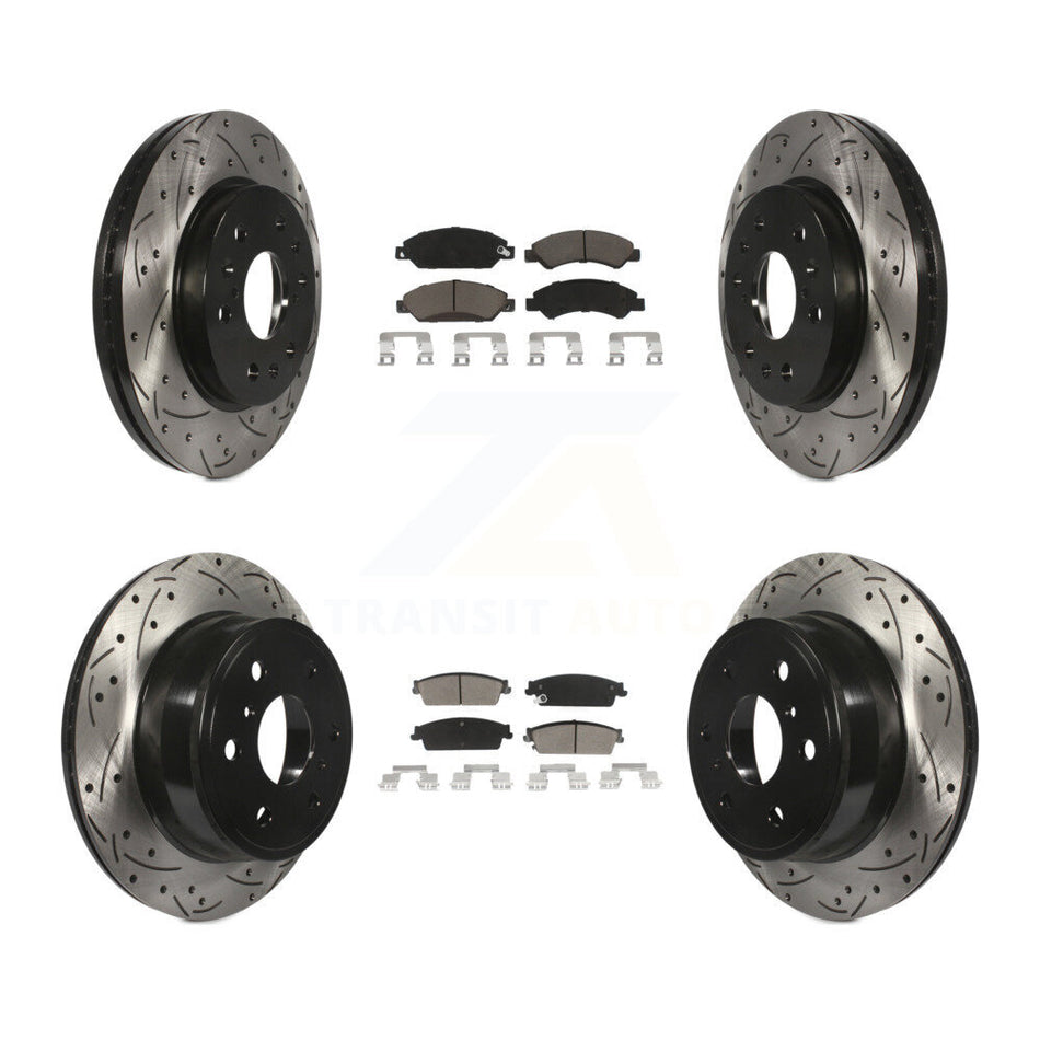 Front Rear Coated Drilled Slotted Disc Brake Rotors And Ceramic Pads Kit For 2007-2007 Chevrolet Tahoe GMC Suburban 1500 Yukon Cadillac Avalanche XL Escalade ESV EXT KDC-100684