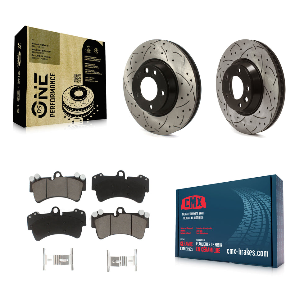 Front Coated Drilled Slotted Disc Brake Rotors And Ceramic Pads Kit For Audi Q7 Porsche Cayenne Volkswagen Touareg KDC-100687