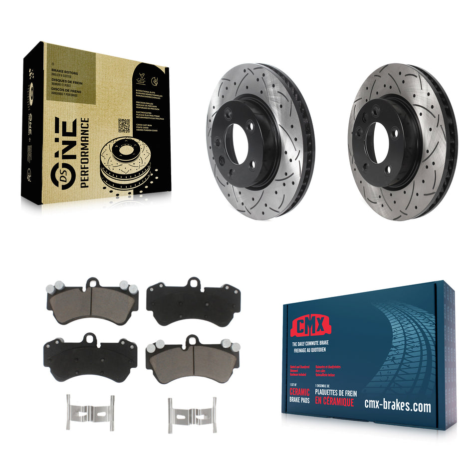 Front Coated Drilled Slotted Disc Brake Rotors And Ceramic Pads Kit For Porsche Cayenne Volkswagen Touareg KDC-100688