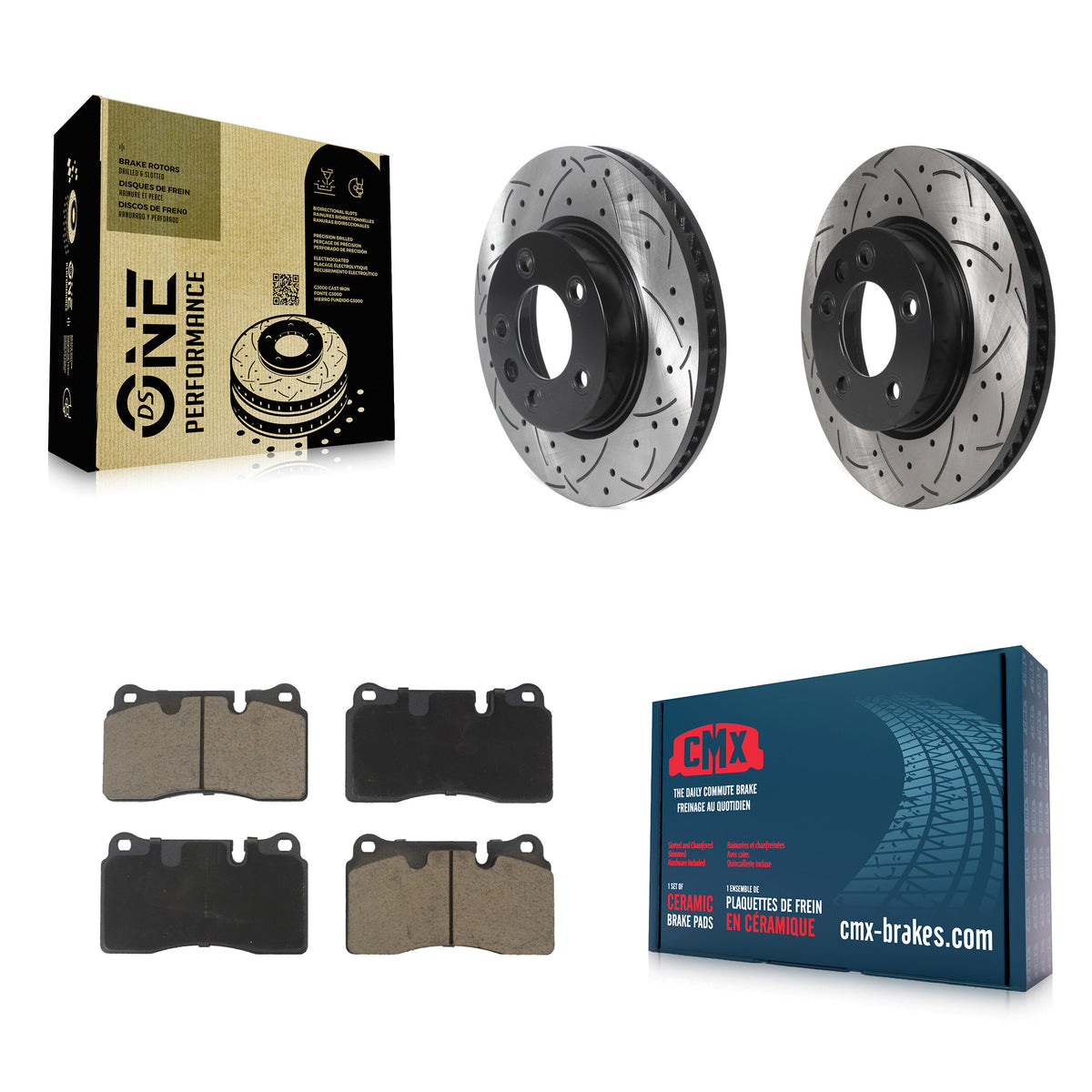 Front Coated Drilled Slotted Disc Brake Rotors And Ceramic Pad Kit For Volkswagen Touareg KDC-100690