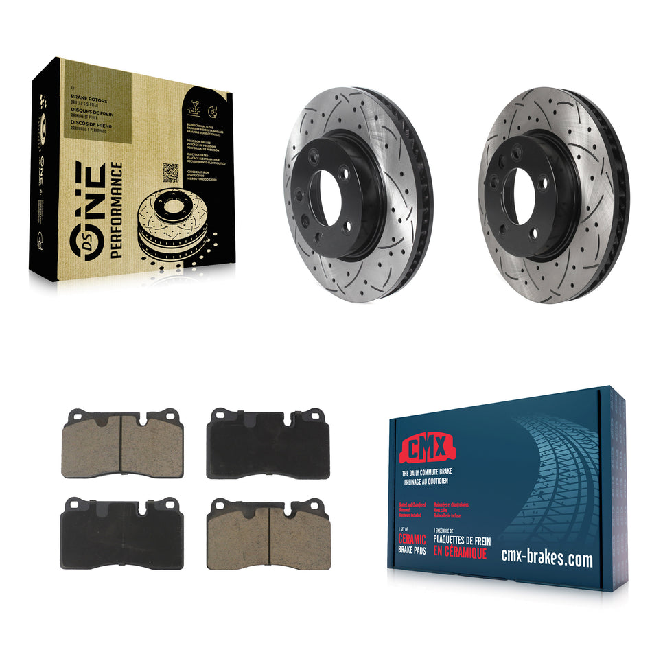 Front Coated Drilled Slotted Disc Brake Rotors And Ceramic Pad Kit For Volkswagen Touareg KDC-100690