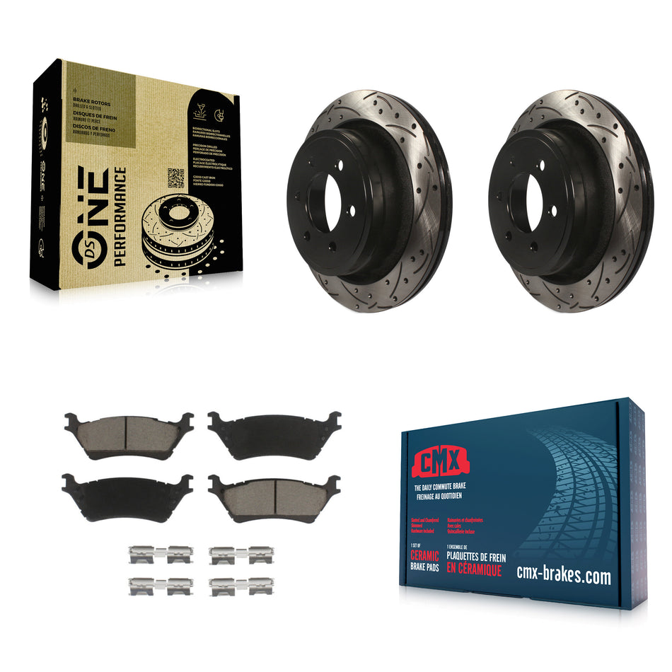 Rear Coated Drilled Slotted Disc Brake Rotors And Ceramic Pads Kit For Ford F-150 KDC-100694