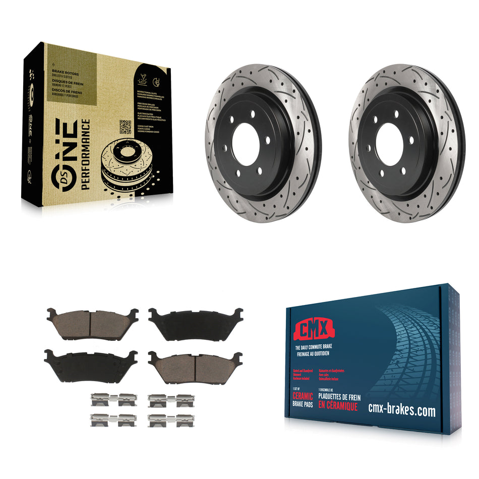 Rear Coated Drilled Slotted Disc Brake Rotors And Ceramic Pads Kit For Ford F-150 Expedition Lincoln Navigator KDC-100696