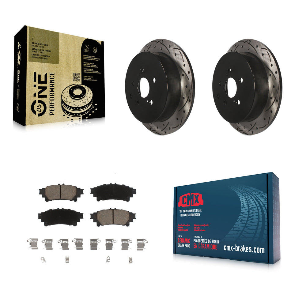 Rear Coated Drilled Slotted Disc Brake Rotors And Ceramic Pads Kit For Toyota Highlander Sienna Lexus RX350 RX450h KDC-100701