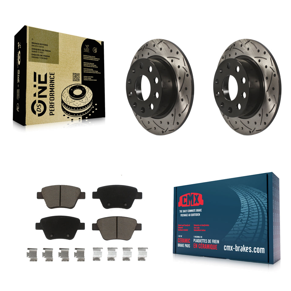 Rear Coated Drilled Slotted Disc Brake Rotors And Ceramic Pads Kit For Volkswagen Beetle GTI Eos With 253mm Diameter Rotor KDC-100703