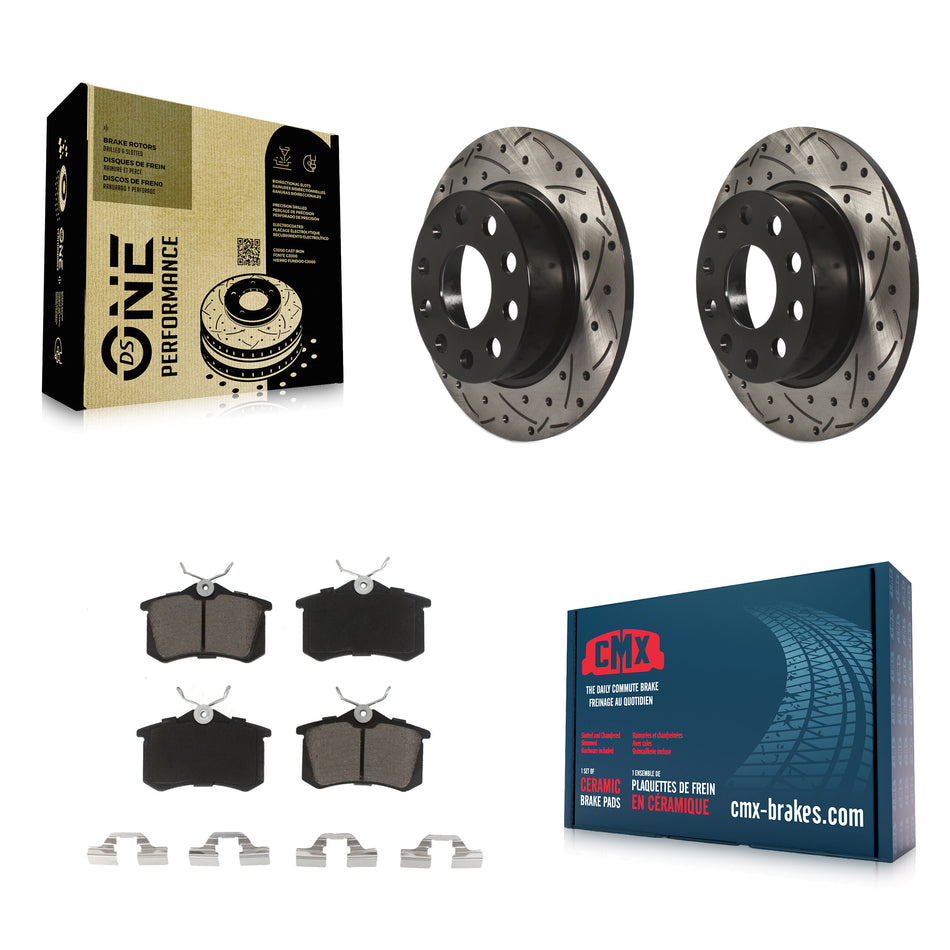 Rear Coated Drilled Slotted Disc Brake Rotors And Ceramic Pads Kit For Volkswagen Jetta Beetle Golf SportWagen KDC-100705