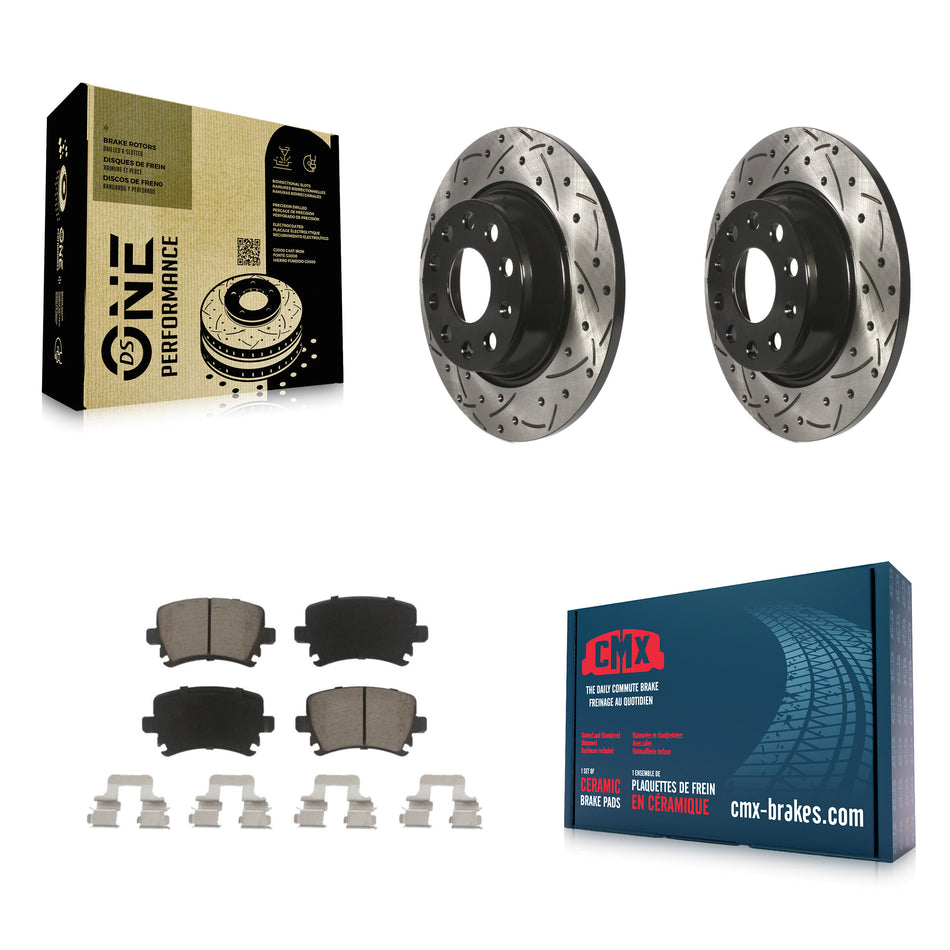 Rear Coated Drilled Slotted Disc Brake Rotors And Ceramic Pads Kit For Volkswagen Tiguan CC Jetta Audi Passat GTI A3 Eos Q3 Limited Quattro KDC-100706